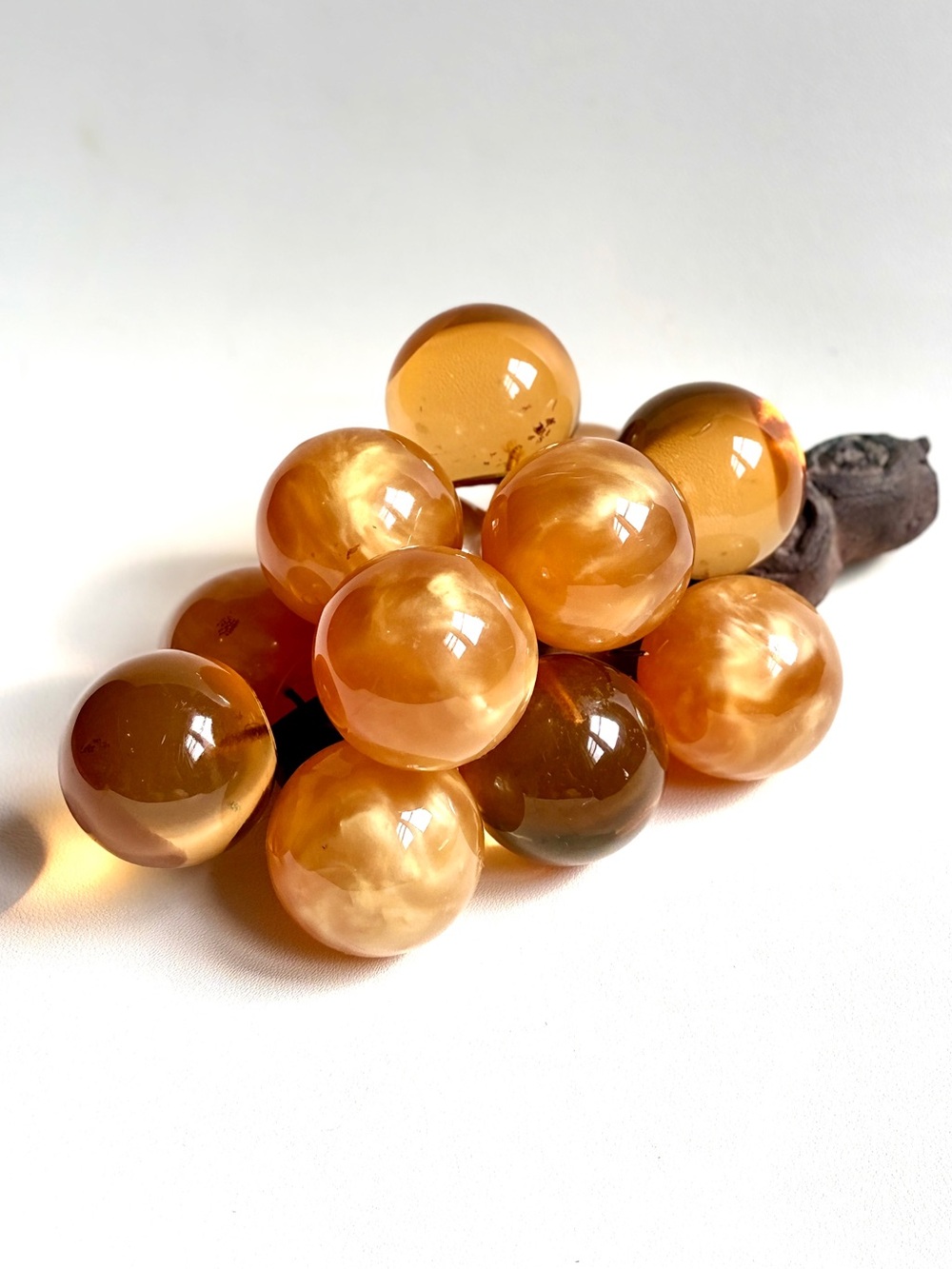 Mid Century Lucite Grapes Cluster Large Amber Honey Globe Grapevines 60s Decor